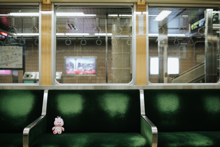 care bear in train to arashiyama