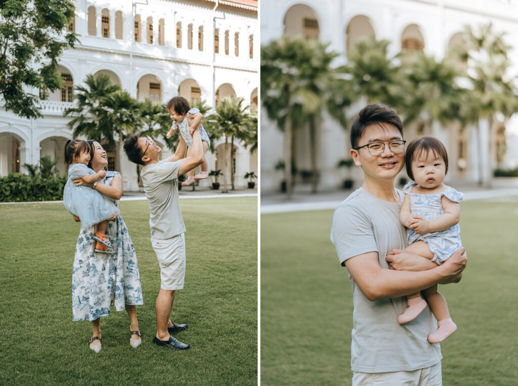 Family photos taken at the Raffles hotel Lawn.