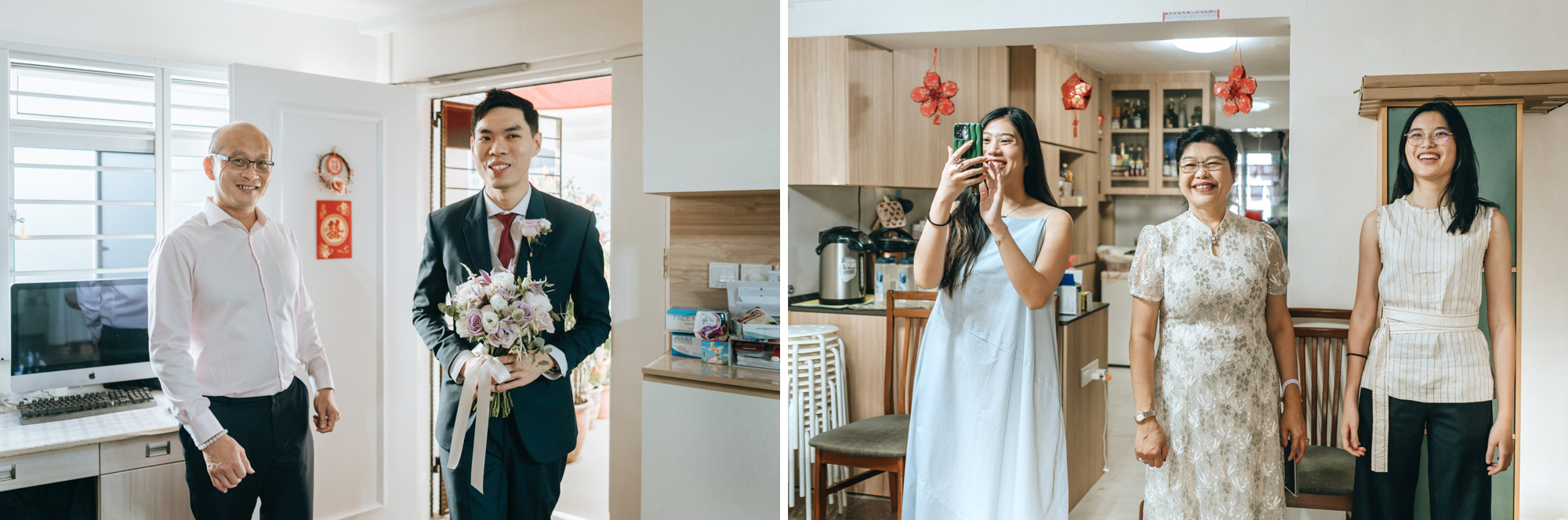 groom enters the house, welcomed by the bride's family members