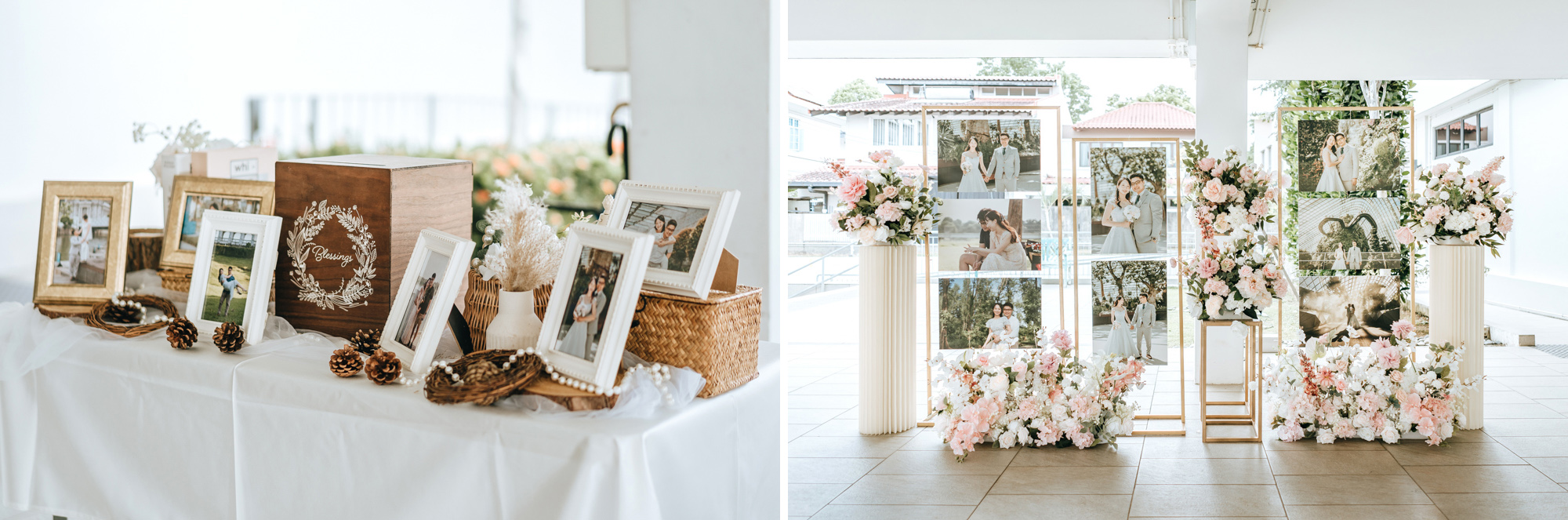 wedding decoration at the church entrance reception area