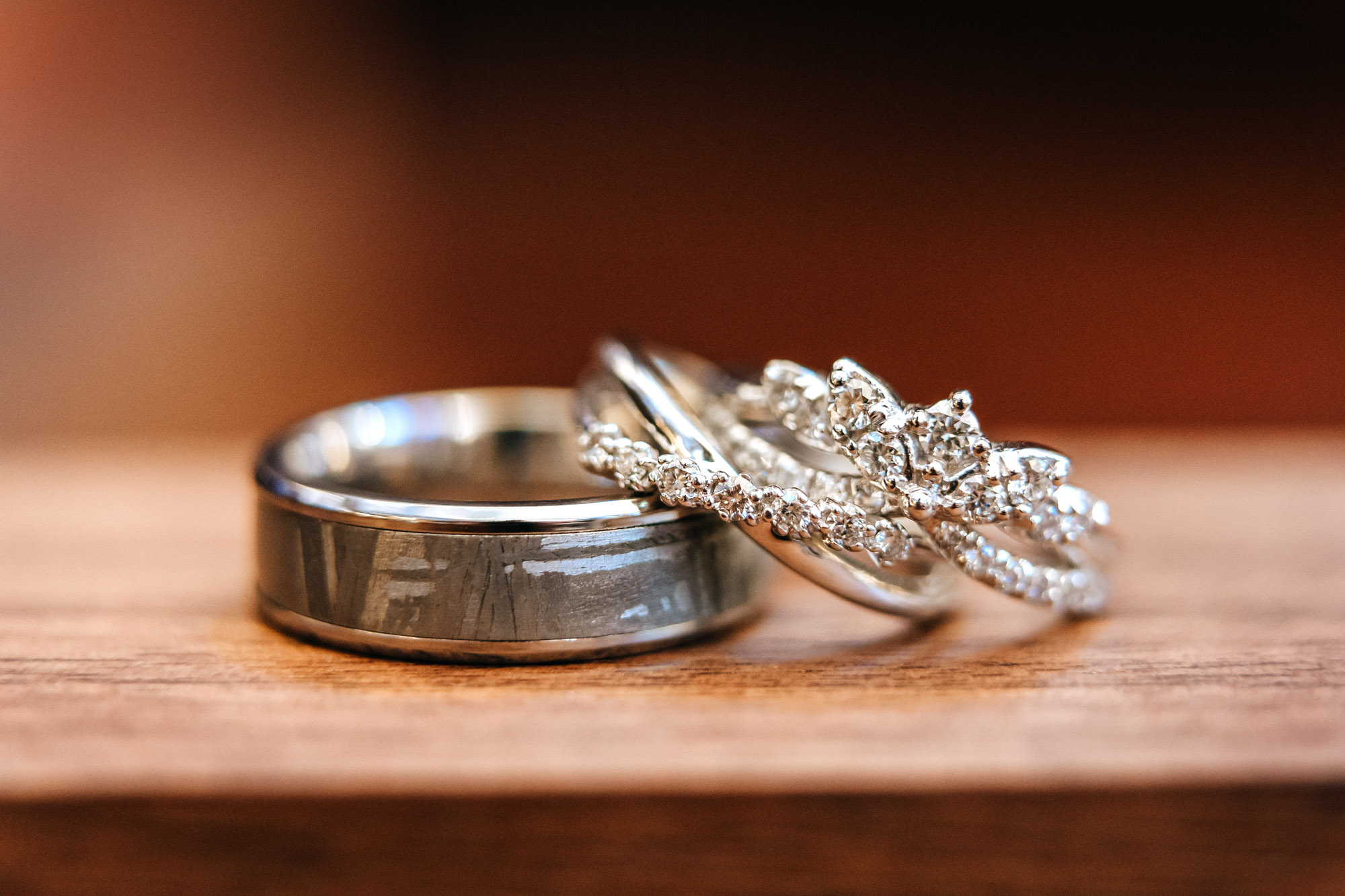 a photo of the engagement and wedding rings