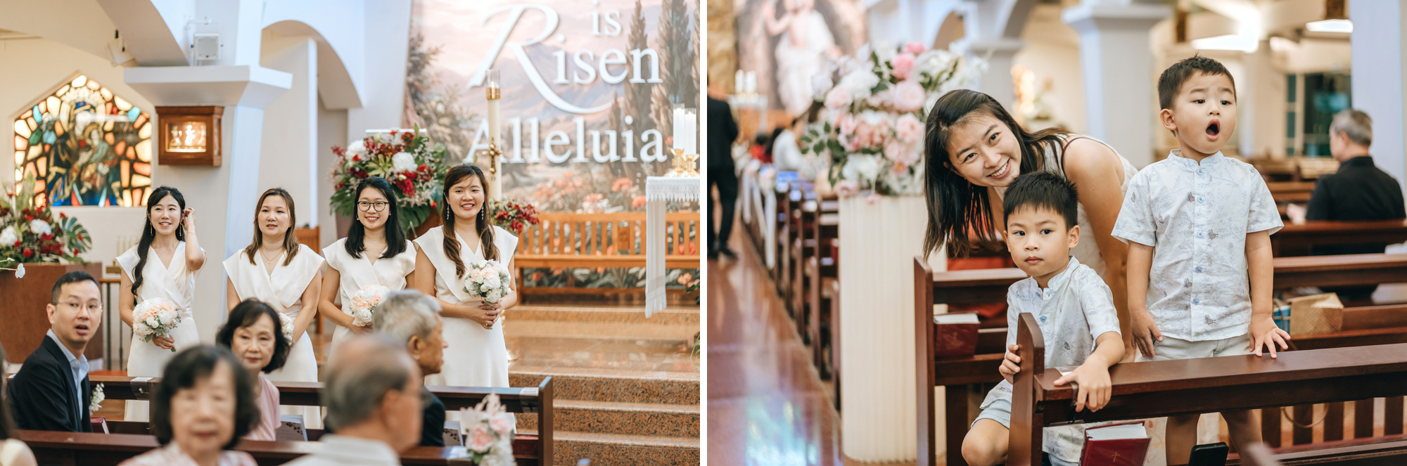 bridesmaids and guests cheering