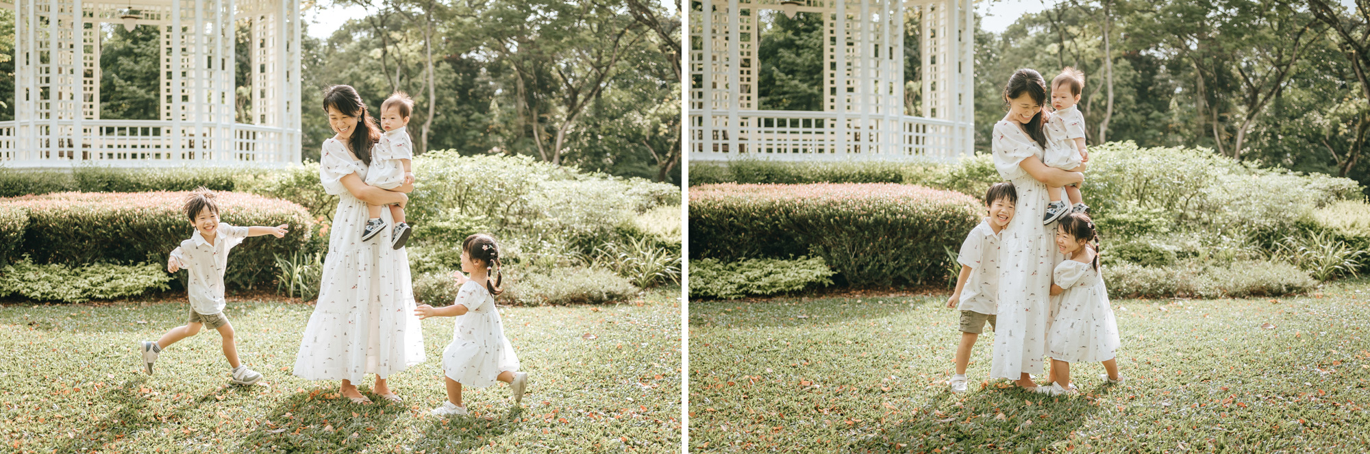 children running to and hugging mother