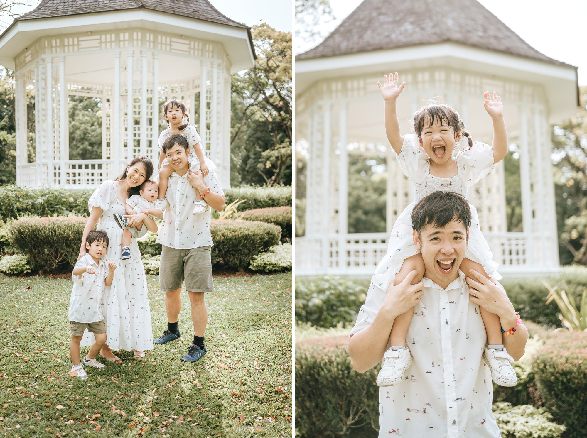 family photo shoot at singapore botanic gardens in front of the band stand