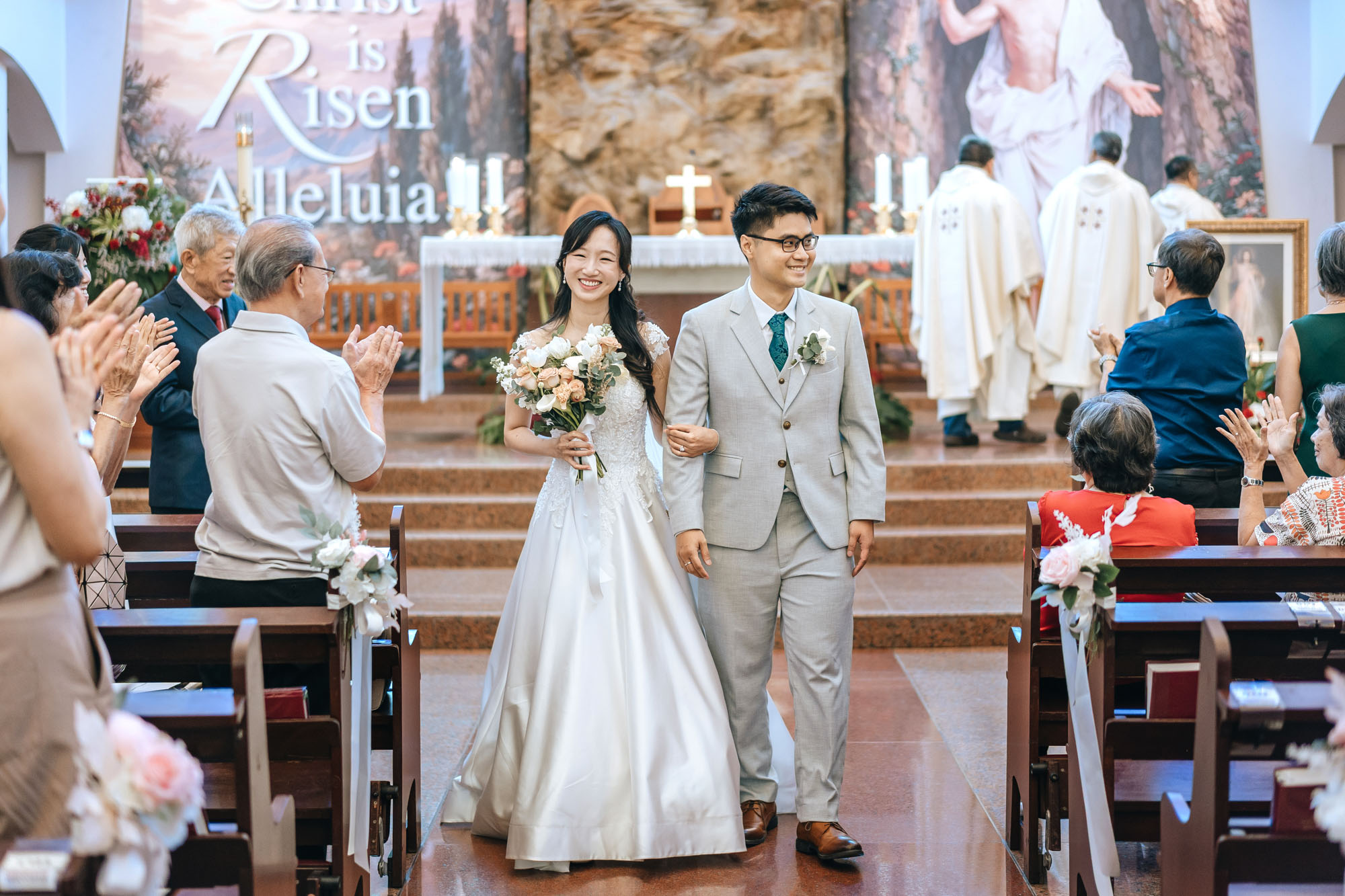the happy newly weds marches out