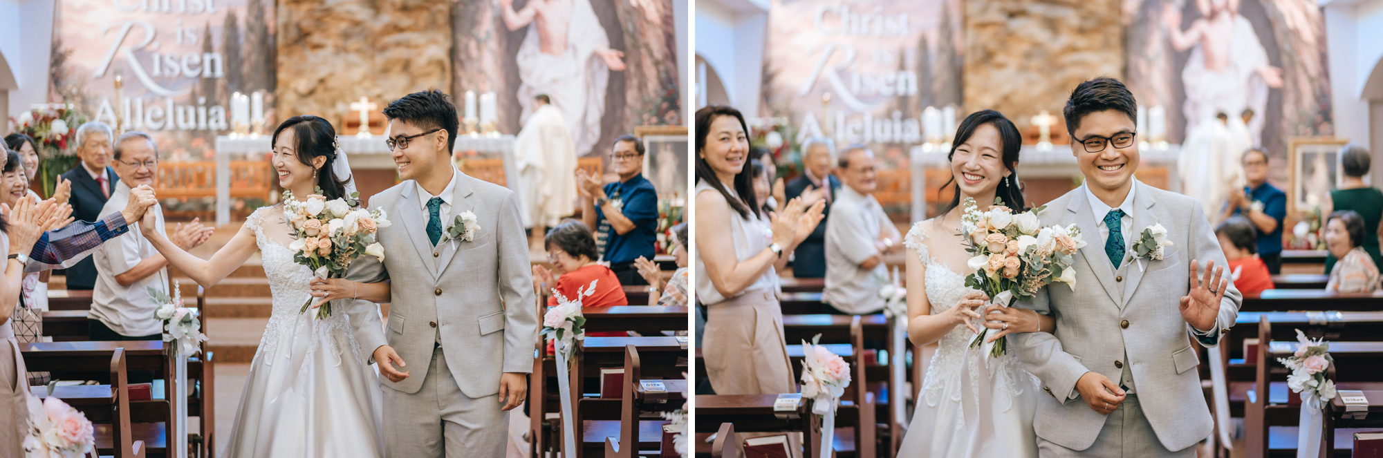 everyone cheering happily for the newly weds