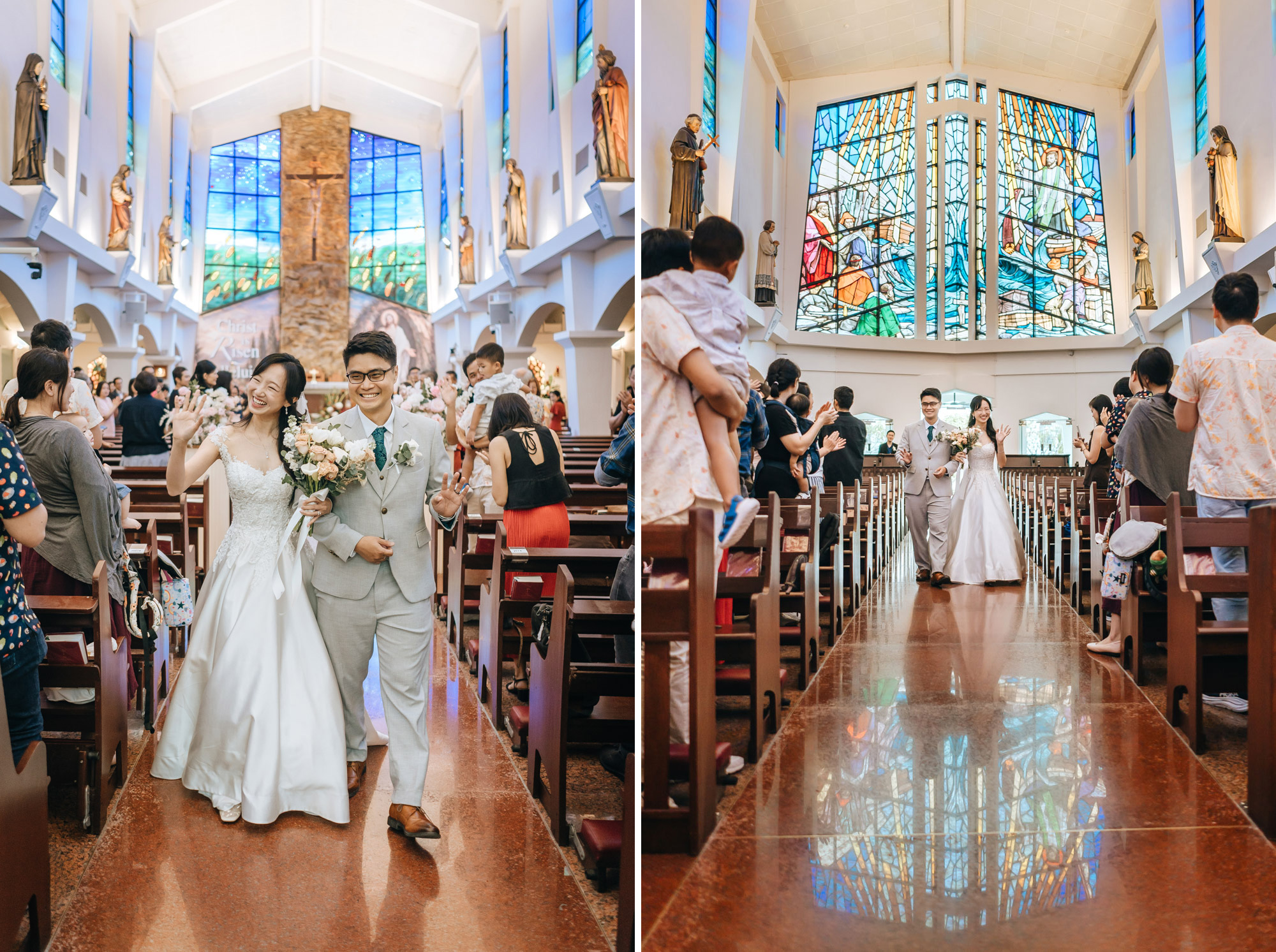 the church welcomes back the couple as they reenters the sanctuary