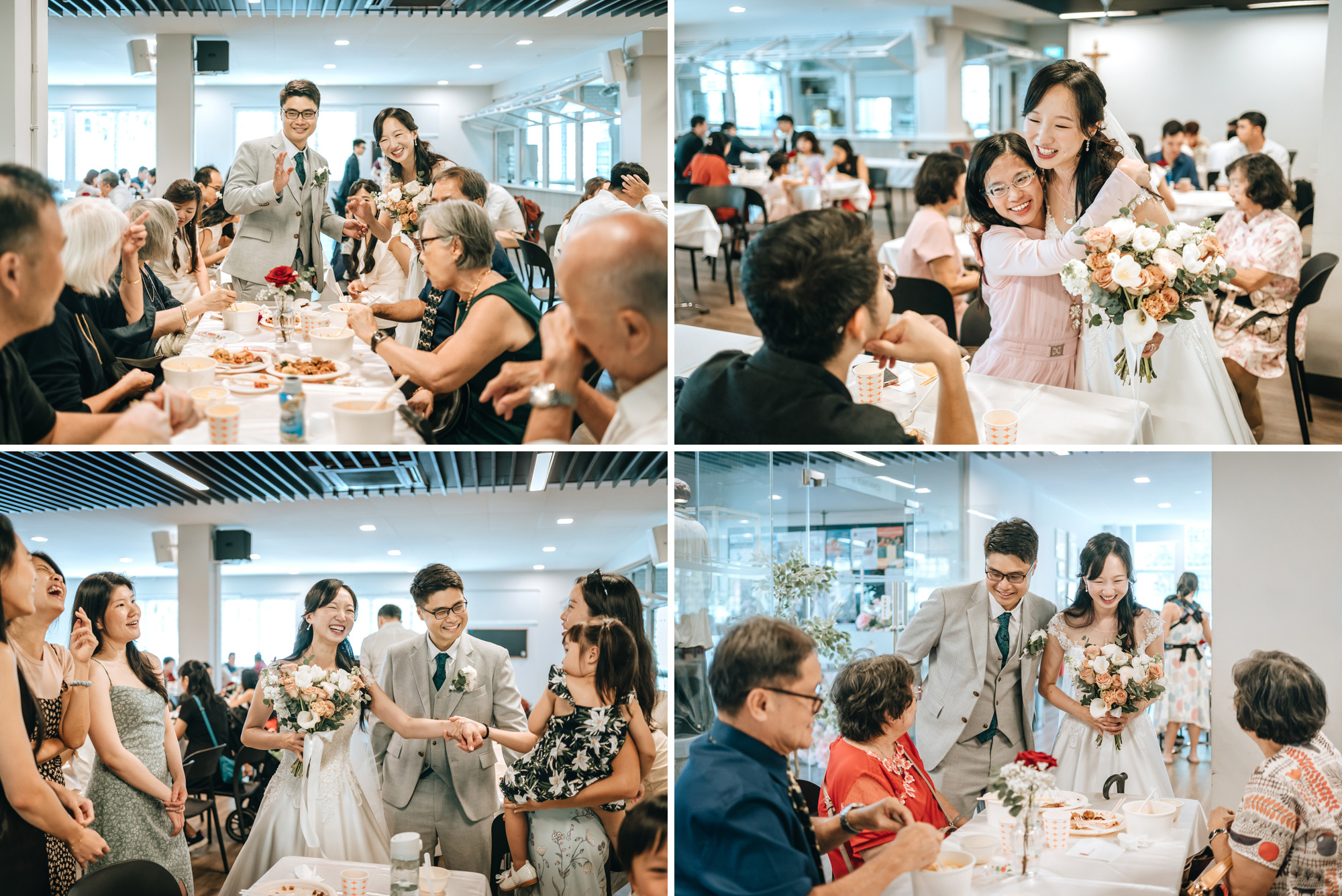 the newly wedded couple mingles with their guests at the reception after the ceremony